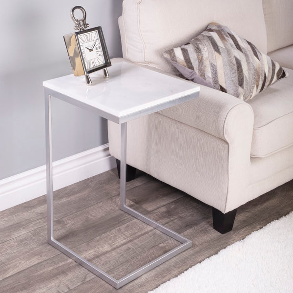 Butler Specialty Lawler White Marble, Silver End Table 9349220
