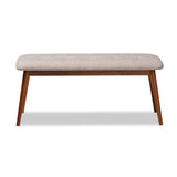 Baxton Studio Flora II Mid-Century Modern Light Grey Fabric Upholstered Medium Oak Finished Wood Dining Bench