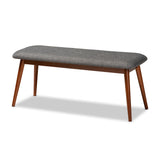 Baxton Studio Flora II Mid-Century Modern Dark Grey Fabric Upholstered Medium Oak Finished Wood Dining Bench