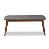 Baxton Studio Flora II Mid-Century Modern Dark Grey Fabric Upholstered Medium Oak Finished Wood Dining Bench