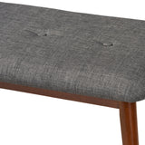 Baxton Studio Flora II Mid-Century Modern Dark Grey Fabric Upholstered Medium Oak Finished Wood Dining Bench