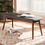 Baxton Studio Flora II Mid-Century Modern Dark Grey Fabric Upholstered Medium Oak Finished Wood Dining Bench