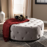 Baxton Studio Cardiff Transitional Grey Velvet Fabric Upholstered Button Tufted Cocktail Ottoman