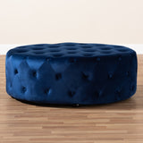 Baxton Studio Cardiff Transitional Royal Blue Velvet Fabric Upholstered Button Tufted Cocktail Ottoman