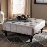 Baxton Studio Keswick Transitional Grey Velvet Fabric Upholstered Button Tufted Cocktail Ottoman