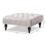 Baxton Studio Keswick Transitional Grey Velvet Fabric Upholstered Button Tufted Cocktail Ottoman