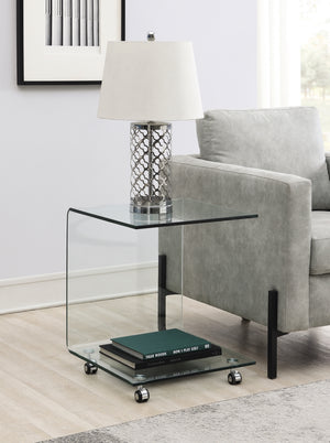 Modern C-shaped Accent Table with Casters Clear