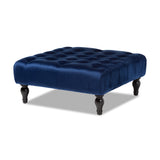 Baxton Studio Keswick Transitional Blue Velvet Fabric Upholstered Button Tufted Cocktail Ottoman