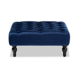 Baxton Studio Keswick Transitional Blue Velvet Fabric Upholstered Button Tufted Cocktail Ottoman