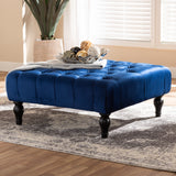 Baxton Studio Keswick Transitional Blue Velvet Fabric Upholstered Button Tufted Cocktail Ottoman