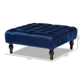 Baxton Studio Keswick Transitional Blue Velvet Fabric Upholstered Button Tufted Cocktail Ottoman