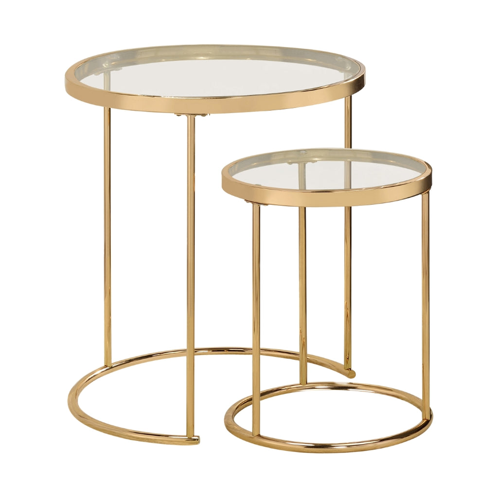 Contemporary 2-piece Round Glass Top Nesting Tables Gold