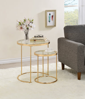 Contemporary 2-piece Round Glass Top Nesting Tables Gold