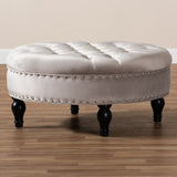 Baxton Studio Palfrey Transitional Grey Velvet Fabric Upholstered Button Tufted Cocktail Ottoman