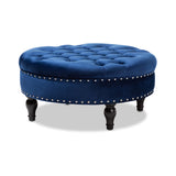 Baxton Studio Palfrey Transitional Blue Velvet Fabric Upholstered Button Tufted Cocktail Ottoman