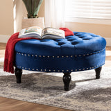 Baxton Studio Palfrey Transitional Blue Velvet Fabric Upholstered Button Tufted Cocktail Ottoman