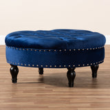 Baxton Studio Palfrey Transitional Blue Velvet Fabric Upholstered Button Tufted Cocktail Ottoman