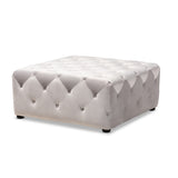 Baxton Studio Calvetti Modern and Contemporary Slate Gray Velvet Fabric Upholstered Button-Tufted Cocktail Ottoman