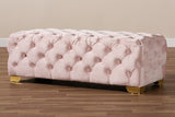 Baxton Studio Avara Glam and Luxe Light Pink Velvet Fabric Upholstered Gold Finished Button Tufted Bench Ottoman