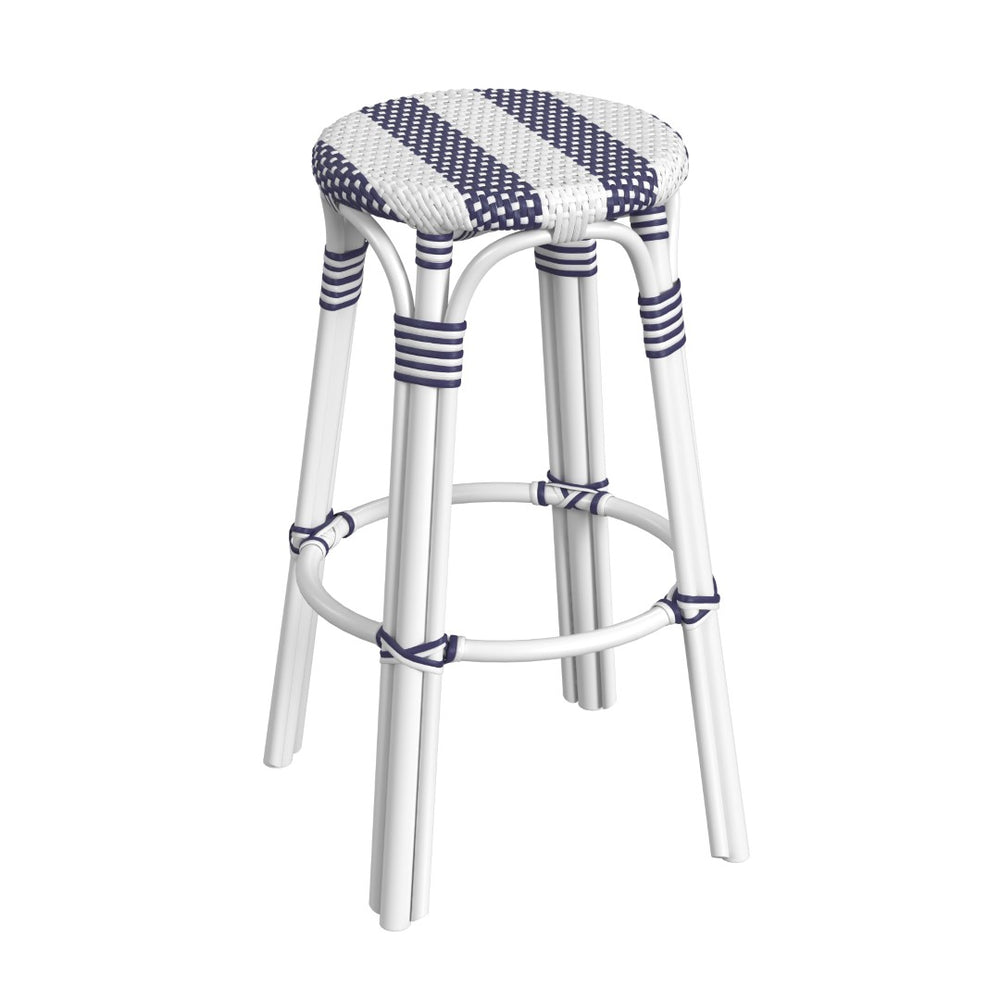 Butler Specialty Tobias 30" Navy & White Round Rattan Bar Stool 9370035