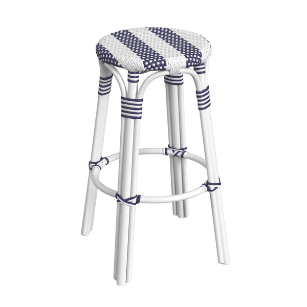 Butler Specialty Tobias 30" Navy & White Round Rattan Bar Stool 9370035
