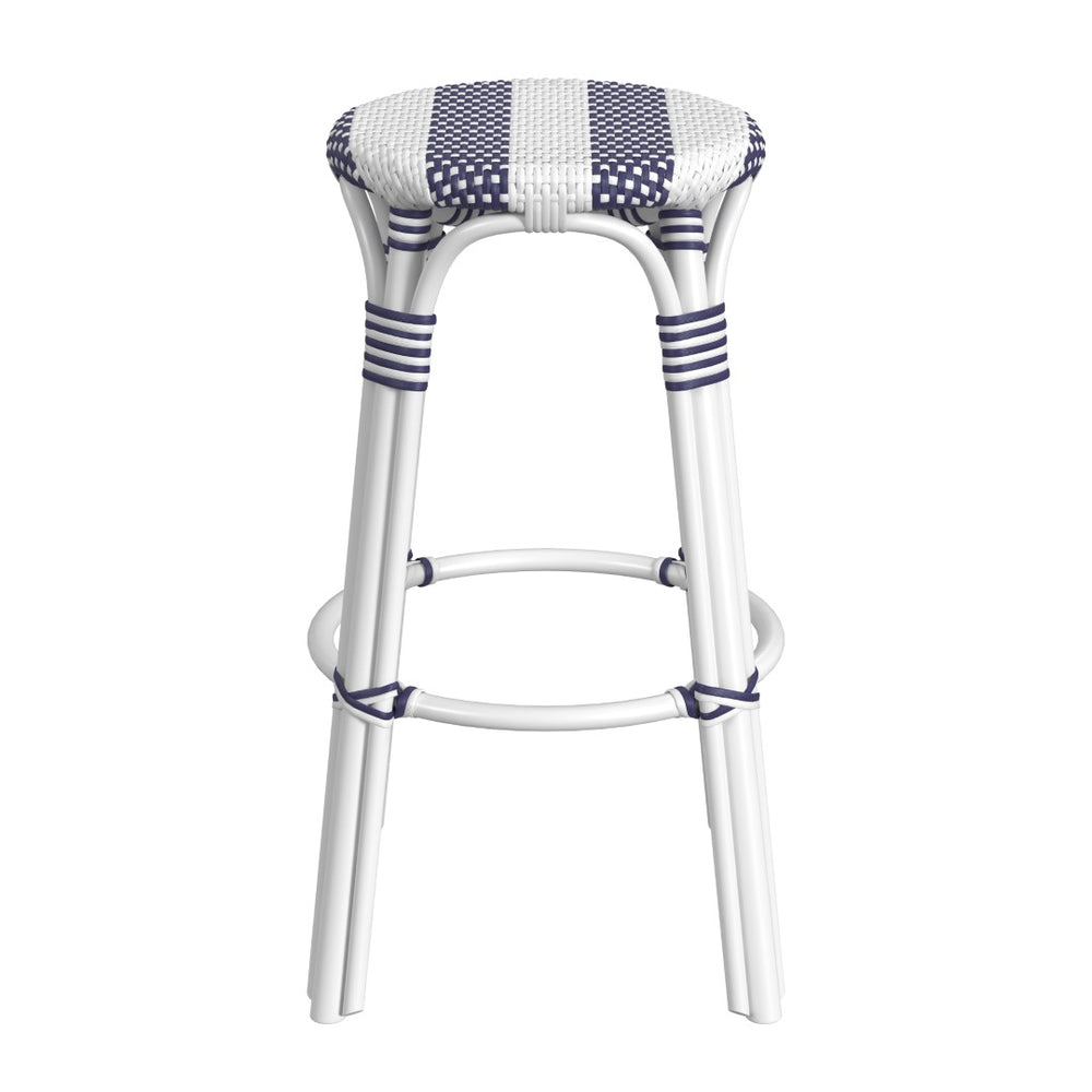 Butler Specialty Tobias 30" Navy & White Round Rattan Bar Stool 9370035