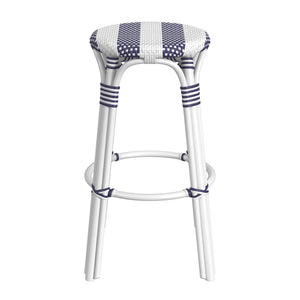 Butler Specialty Tobias 30" Navy & White Round Rattan Bar Stool 9370035