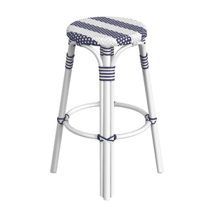 Butler Specialty Tobias 30" Navy & White Round Rattan Bar Stool 9370035