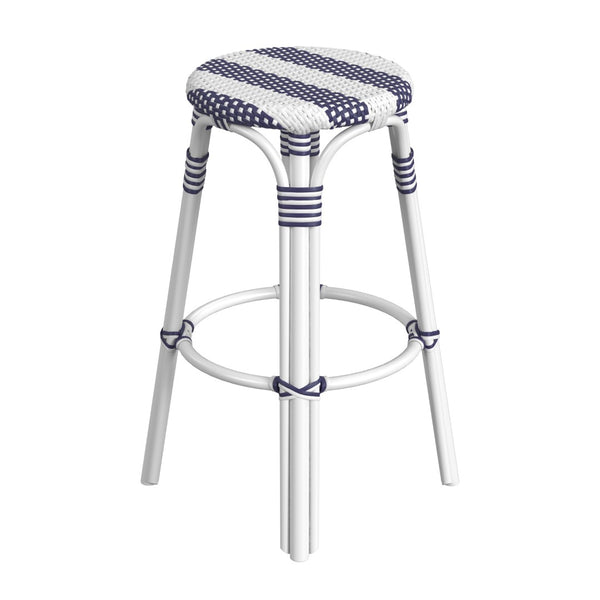 Butler Specialty Tobias 30" Navy & White Round Rattan Bar Stool 9370035