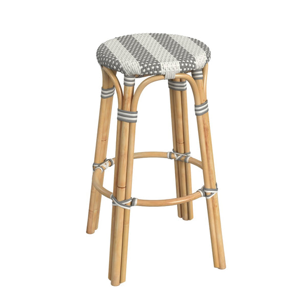 Butler Specialty Tobias 30" Damask Grey striped Round Rattan Bar Stool 9370144