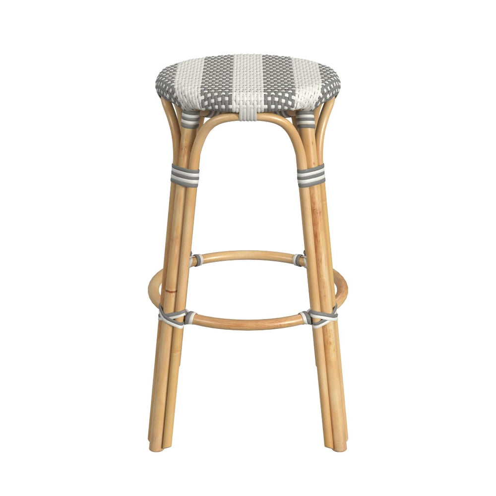 Butler Specialty Tobias 30" Damask Grey striped Round Rattan Bar Stool 9370144