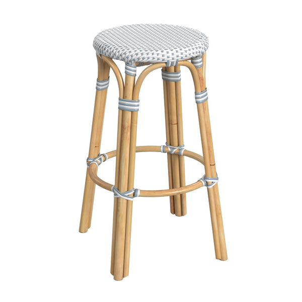 Butler Specialty Tobias 30" Powder blue and white Round Rattan Bar Stool 9370194