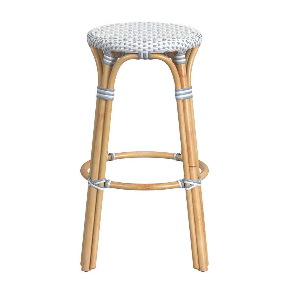 Butler Specialty Tobias 30" Powder blue and white Round Rattan Bar Stool 9370194