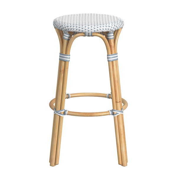Butler Specialty Tobias 30" Powder blue and white Round Rattan Bar Stool 9370194