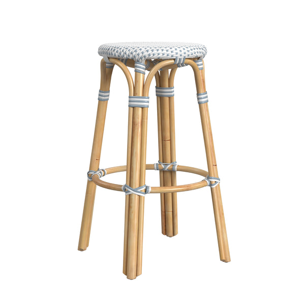 Butler Specialty Tobias 30" Powder blue and white Round Rattan Bar Stool 9370194
