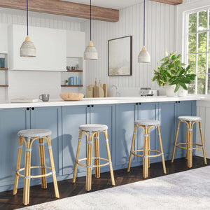 Butler Specialty Tobias 30" Powder blue and white Round Rattan Bar Stool 9370194