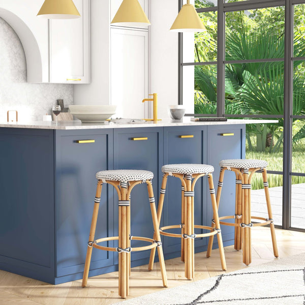 Butler Specialty Tobias 30" Cottage White Round Rattan Bar Stool 9370222