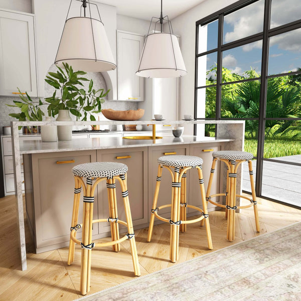 Butler Specialty Tobias 30" Black & White Round Rattan Bar Stool 9370295