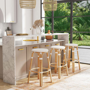 Butler Specialty Tobias 30" Glossy White Round Rattan Bar Stool 9370304