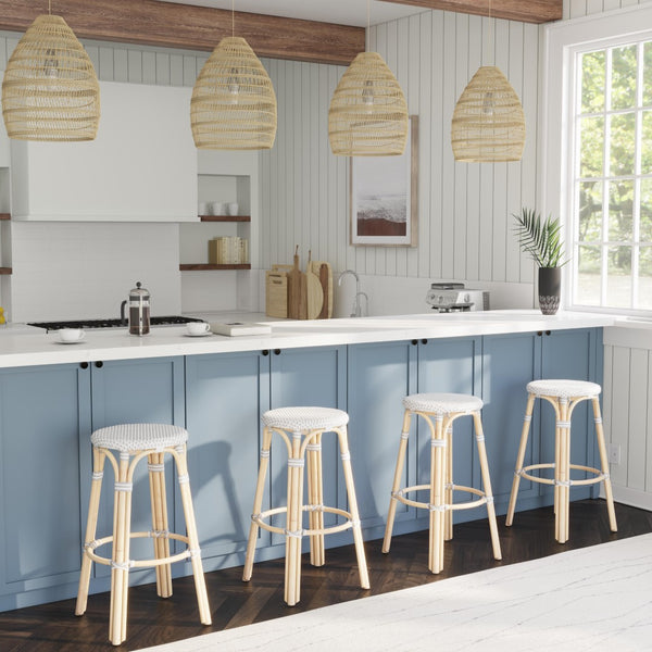 Butler Specialty Tobias 30" White & Gray Round Rattan Bar Stool 9370329