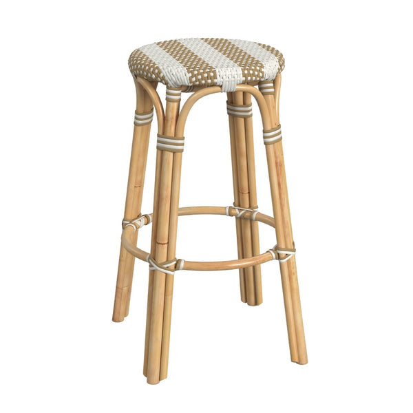 Butler Specialty Tobias 30" Beige Striped Round Rattan Bar Stool 9370984
