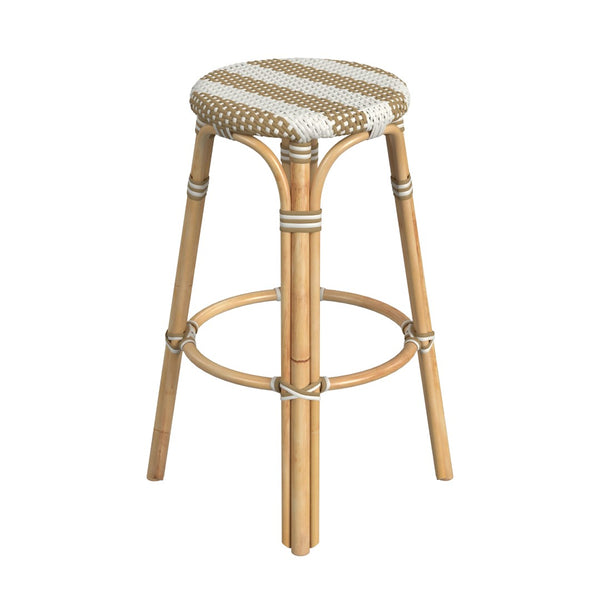 Butler Specialty Tobias 30" Beige Striped Round Rattan Bar Stool 9370984