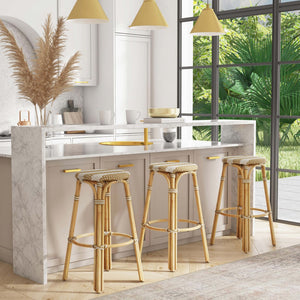 Butler Specialty Tobias 30" Beige Striped Round Rattan Bar Stool 9370984