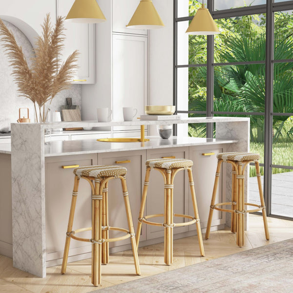 Butler Specialty Tobias 30" Beige Striped Round Rattan Bar Stool 9370984