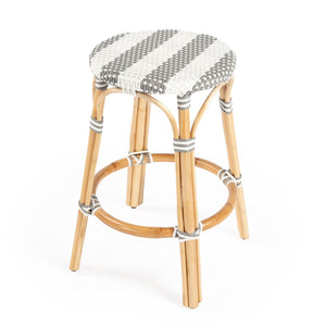 Butler Specialty Tobias Rattan Round 24" Counter Stool XRT Gray/White Stripe/ Natural Rattan Frame Rattan, Polyurethane synthetic rattan 9371144-BUTLER