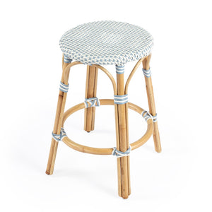 Butler Specialty Tobias 24" Twilight Blue & White Rattan Round Counter Stool 9371194