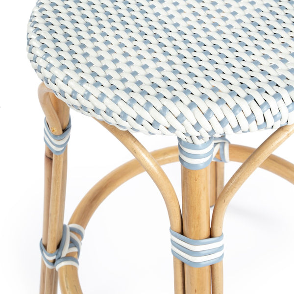 Butler Specialty Tobias 24" Twilight Blue & White Rattan Round Counter Stool 9371194