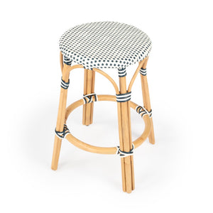 Butler Specialty Tobias 24" Navy & White Rattan Round Counter Stool 9371222