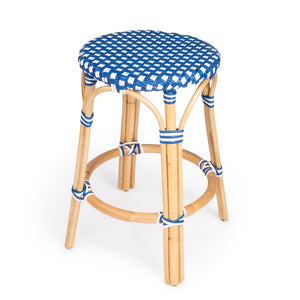 Butler Specialty Tobias 24" Blue & White Rattan  Round Counter Stool 9371303