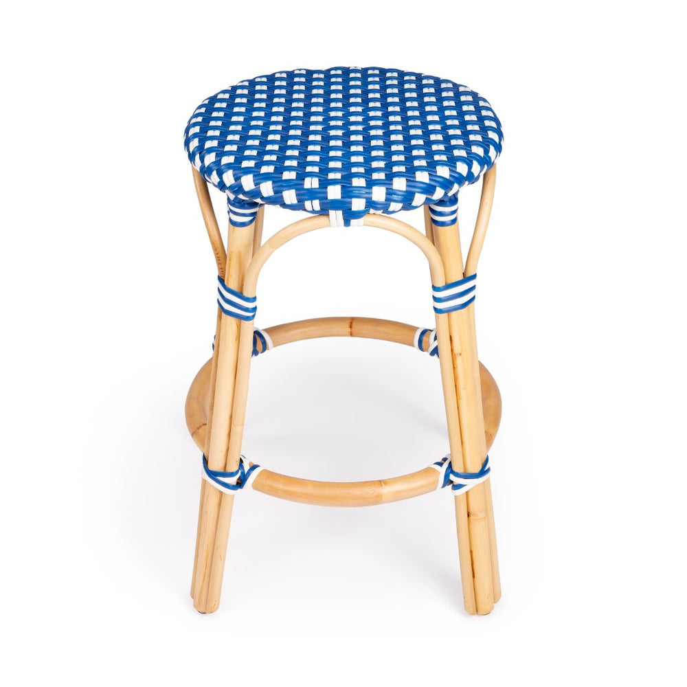 Butler Specialty Tobias 24" Blue & White Rattan  Round Counter Stool 9371303